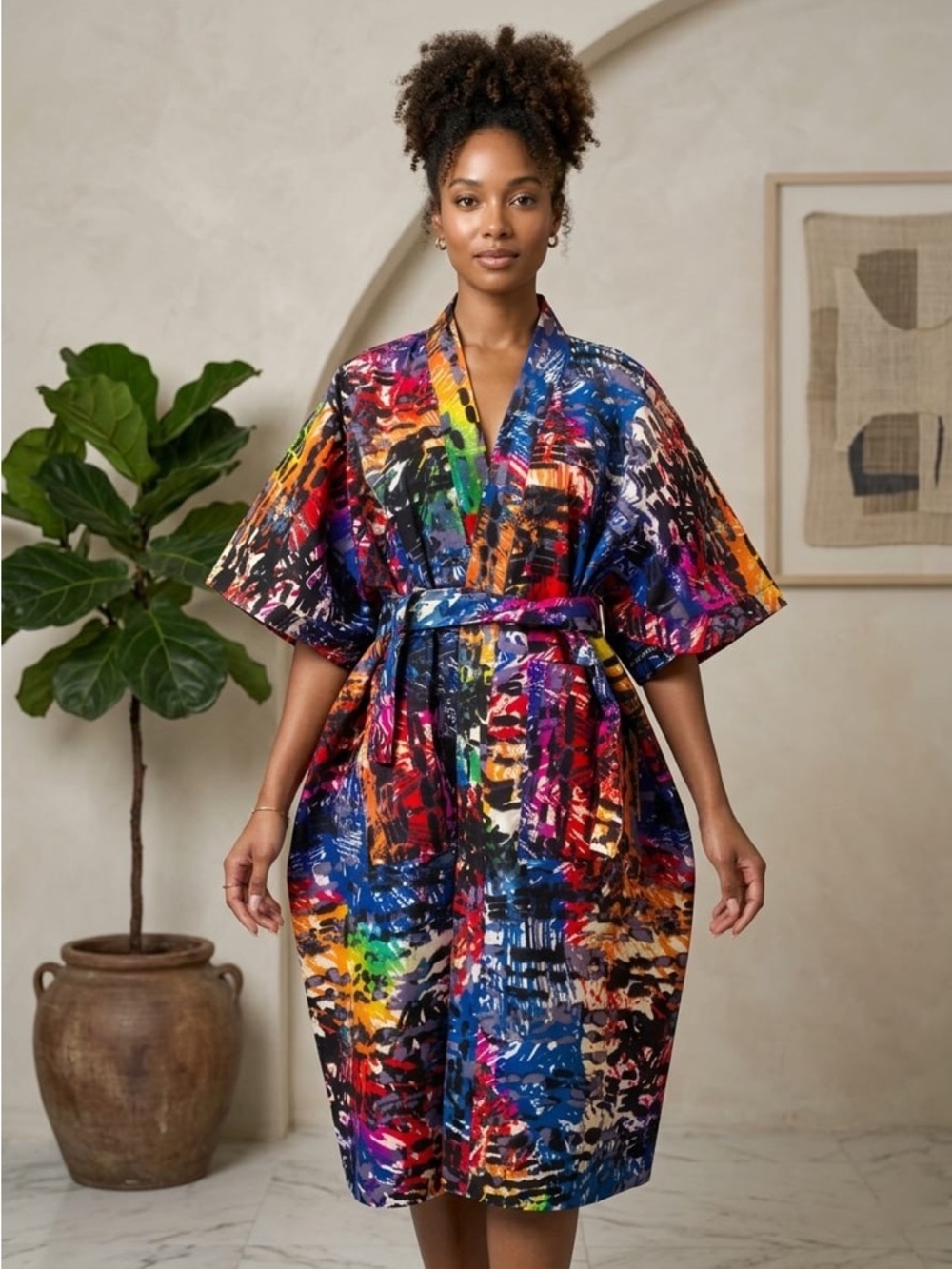 Vibrant Multicolor Abstract Africa wax print Kimono